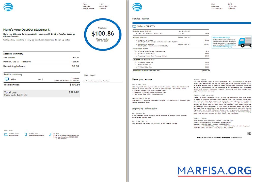 Realistic USA AT&T invoice download for verification